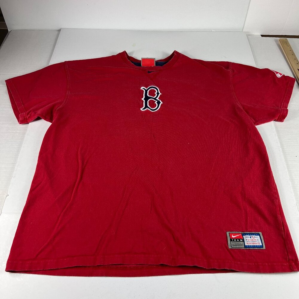 Y2K Nike MLB Boston Red Sox Center Check Shirt Adult Extra Large Red Faded Tee